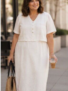 PLAZA SOUTH VTG Linen Blend Dress Sz 18W Preppy Classic Luxury Chic Effortless